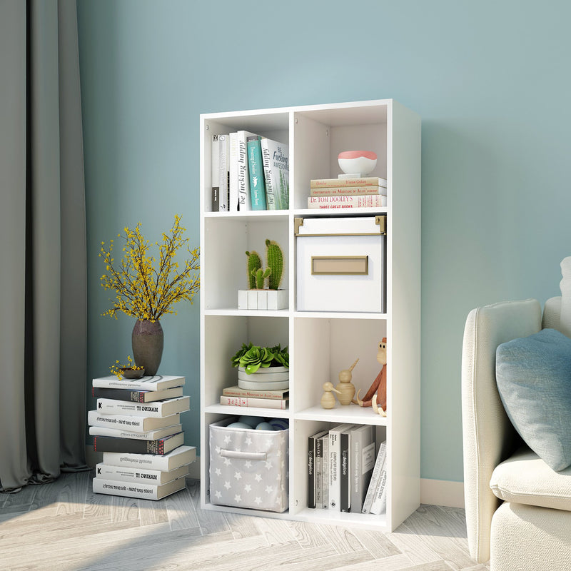 Meerveil Modern Bookcase, White Color, 8 Opening Storage Units