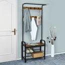 Meerveil Coat Rack, Antique /Warm Grey Wood Grain Color, with Shoe Storage Bench and Anti-tip Straps