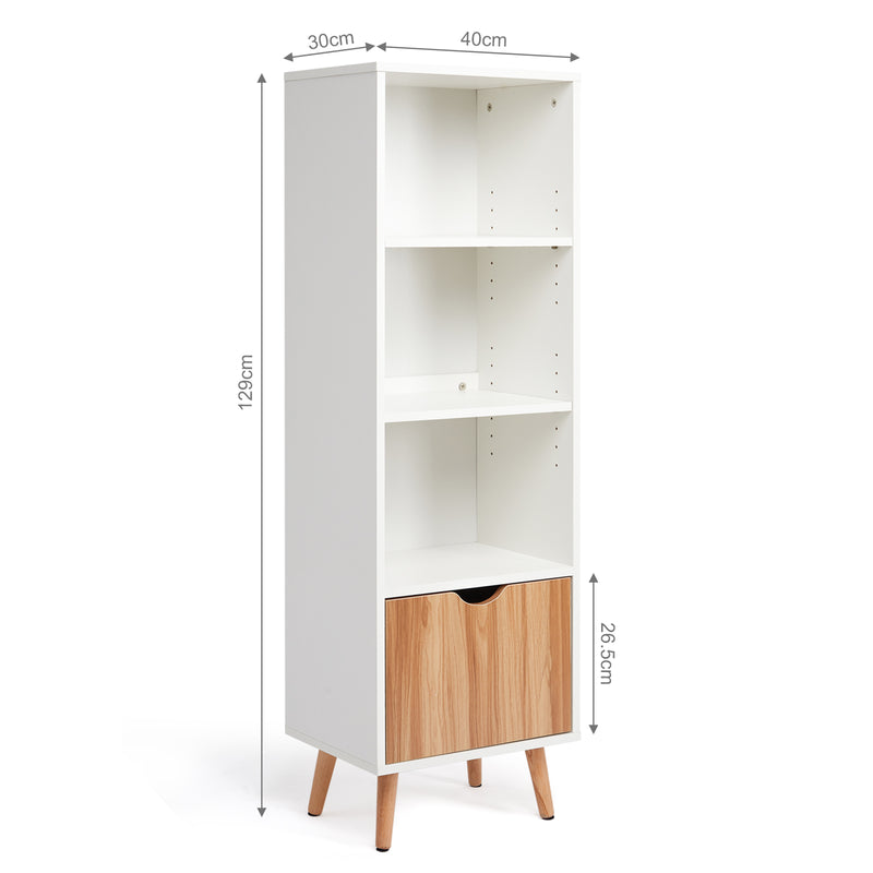 Meerveil Cube Storage Shelf Rack, White Color, 1 Drawer, and 3 Open Bookshelves