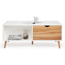 Meerveil Modern Style Coffee Table, White Color, with 2 Drawers, Solid Wood Legs