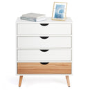 Meerveil Modern Minimalist Style Storage Cabinet, White + Oak Color, 4 Chest of Drawers without Handle, Solid Wood Legs