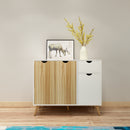 Meerveil Modern Storage Cabinet, White and Oak Color Matching, 3 Doors and Single Drawer