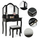 Meerveil Classic Dressing Table, Black/White Color, Providing a Large Mirror, Drawers and Printed Stool