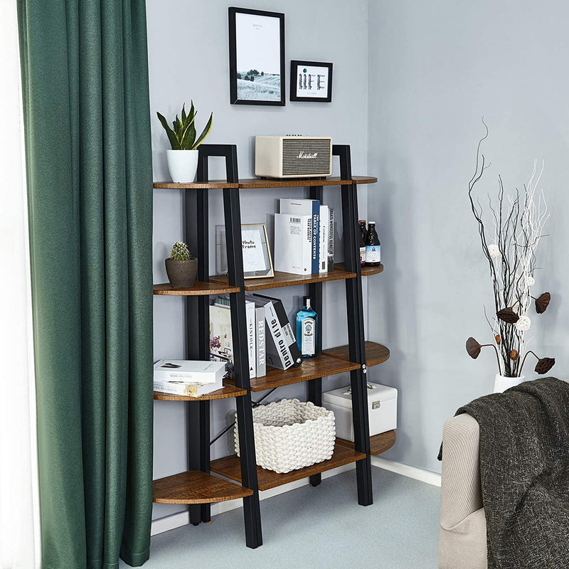 Meerveil Corner Ladder Shelf, Antique Wood Grain Color, Four-layer Open Design