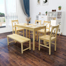 Meerveil Dining Table and Chairs Set, White&Blue/Natural Wood Color, Classic Style, Solid Pine Wood
