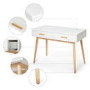Meerveil Modern Computer Desk, White Color, 2 Drawers and Solid Wood Frame