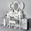 Meerveil Modern Dressing Table, White Color, with 3 Rotating Mirrors and Stool