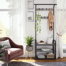 Meerveil Coat Rack, Antique /Warm Grey Wood Grain Color, with Shoe Storage Bench and Anti-tip Straps