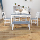 Meerveil Dining Table and Chairs Set, White&Blue/Natural Wood Color, Classic Style, Solid Pine Wood