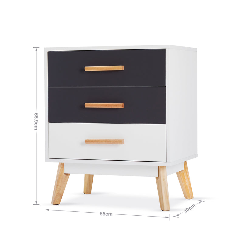 Meerveil Storage Cabinet, White and Grey, Nordic Style, 3 Chest of Drawers, with Solid Wood Legs