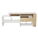 Meerveil Modern Style TV Cabinet, White & Wooden Color, Extendable Structure