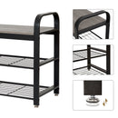 Meerveil Retro Industrial Shoe Bench, Antique / Warm Grey Wood Grain Color, Multi-layer Design