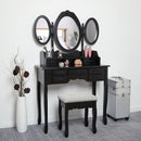 Meerveil Modern Dressing Table, White Color, with 3 Rotating Mirrors and Stool