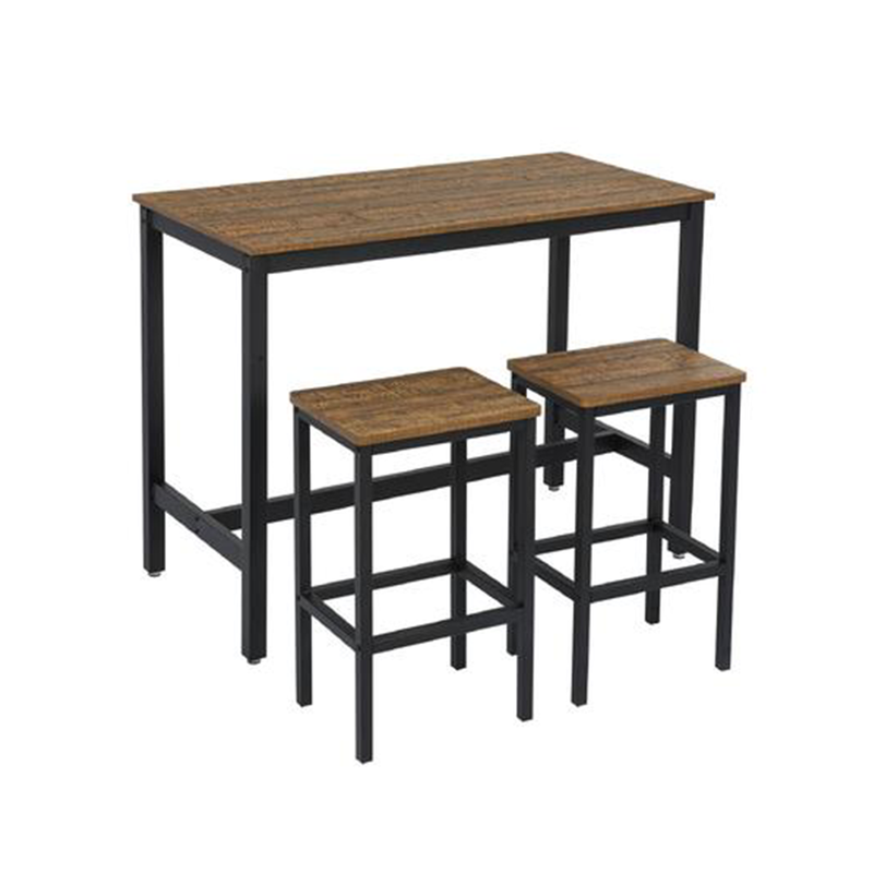 Meerveil Retro Industrial Bar Table Sets, Dark Wood Grain Color