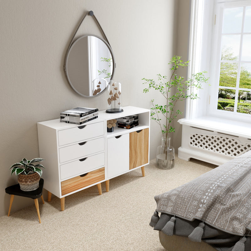 Meerveil Storage Cabinet, White Oak Color, 2 Doors, with Solid Wooden Legs