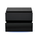 Meerveil LED Bedside Cabinet, Black Color, with 2 Drawers, High Gloss with USB Light
