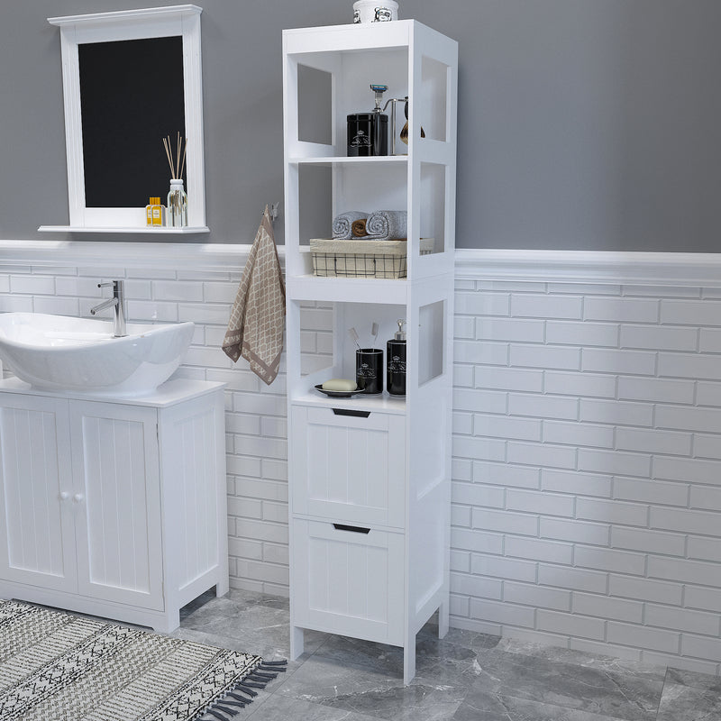 Meerveil Simple Bathroom Cabinet, White Color, The Upper Open Space, 2 Drawers