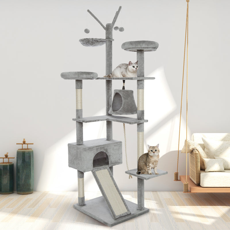 Meerveil Cat Scratching Tree, Light/Dark Grey/Beige Color, Large Size, Seven Levels of Different Heights