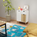 Meerveil Modern Storage Cabinet, White and Oak Color Matching, 2 Doors and Single Drawer