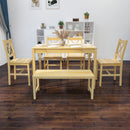 Meerveil Dining Table and Chairs Set, White&Blue/Natural Wood Color, Classic Style, Solid Pine Wood