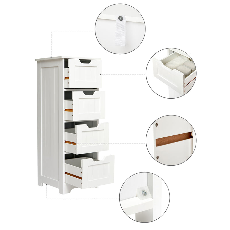 Meerveil Simple Bathroom Cabinet, White Color, Single Raw and 4 Drawers