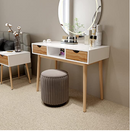 Meerveil Computer Desk, White + Oak, Nordic Style, with 2 Drawers 1 Storage Unit, and Solid Wood Legs