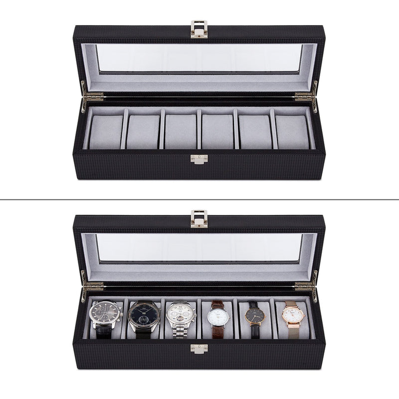 Meerveil Watch Box, Black Color, Slots with Removable Velvet Watch Pillows