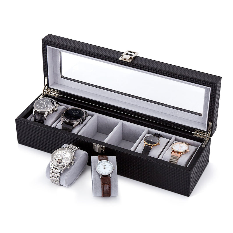 Meerveil Watch Box, Black Color, Slots with Removable Velvet Watch Pillows