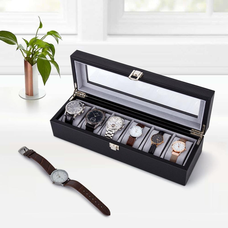 Meerveil Watch Box, Black Color, Slots with Removable Velvet Watch Pillows