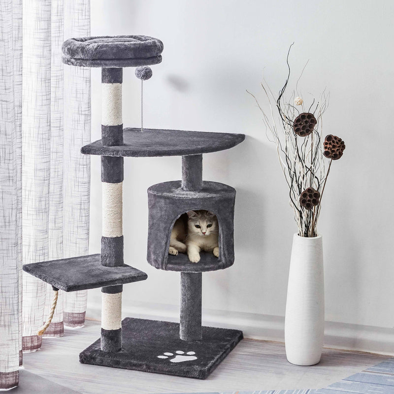 Meerveil Cat Scratching Tree, Light/Dark Grey Color, Middle Size, with a Large Niche
