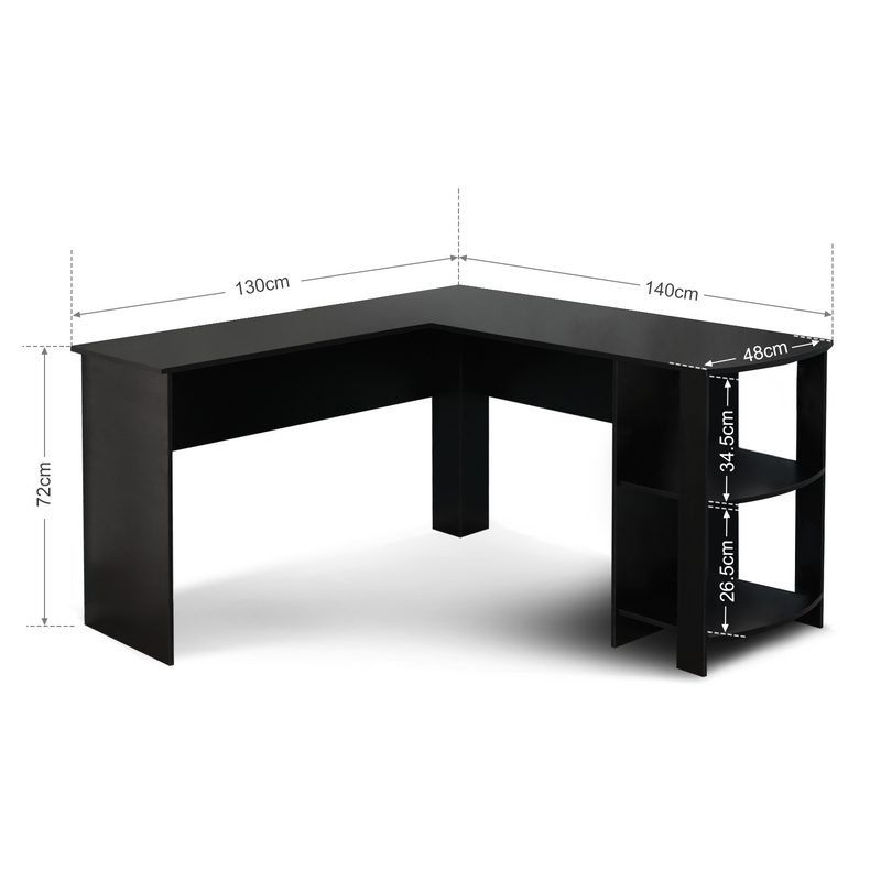 Meerveil Black L-shaped Computer Corner Desk, with 2 Storage Shelves