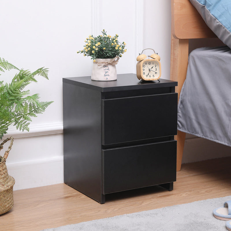 Meerveil Modern Bedside Cabinet, Black Color, 2 Drawers