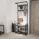 Meerveil Coat Rack, Antique /Warm Grey Wood Grain Color, with Shoe Storage Bench and Anti-tip Straps