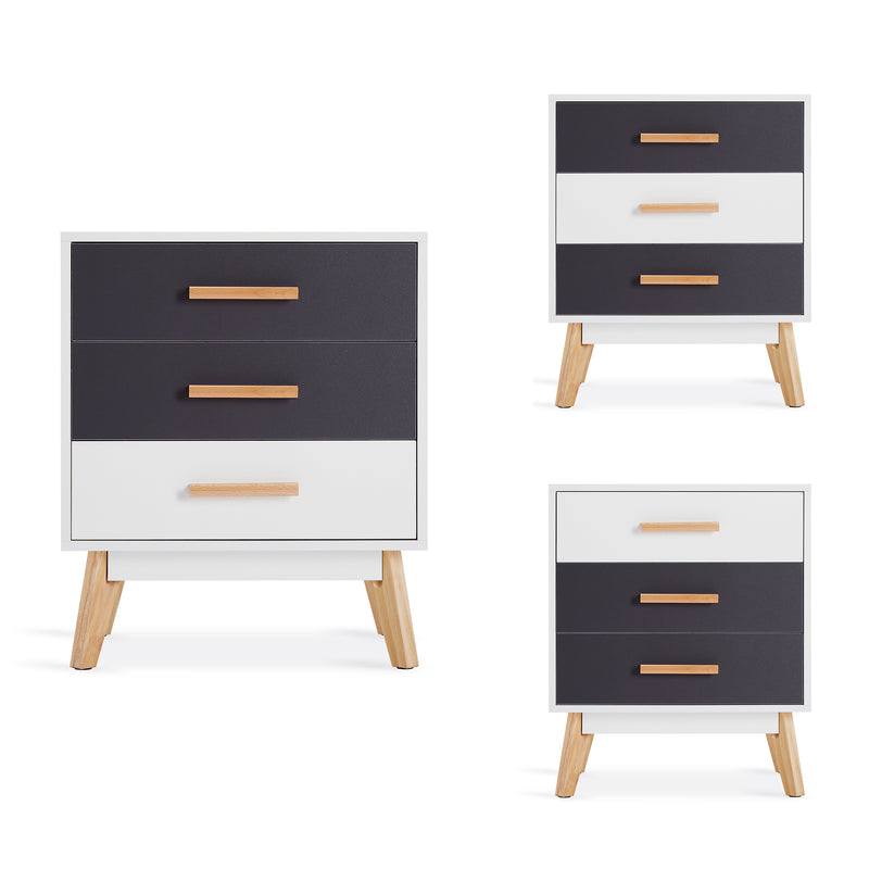 Meerveil Storage Cabinet, White and Grey, Nordic Style, 3 Chest of Drawers, with Solid Wood Legs