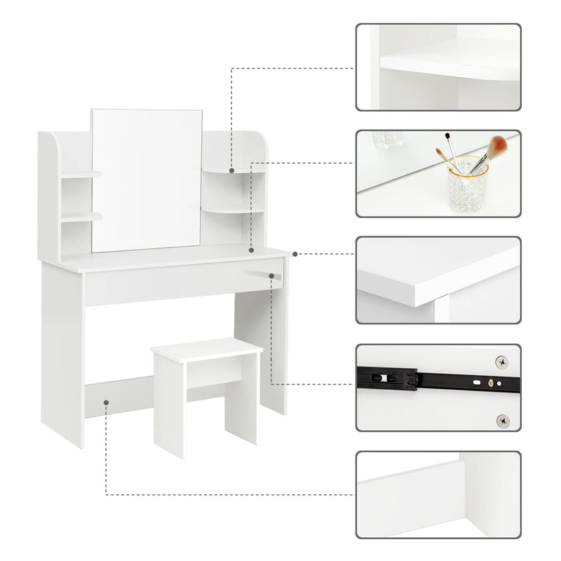 Meerveil Dressing Table Set, White Color, Large Storage Space, Providing Mirror, Drawer, Stool