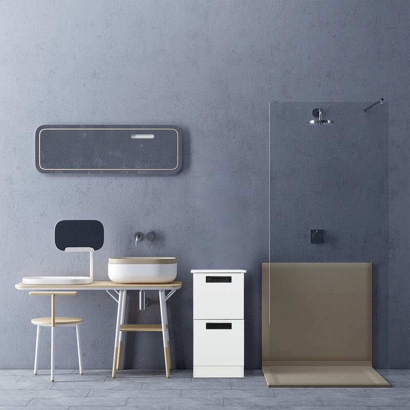 Meerveil Freestanding Bathroom Cabinet, White Color, 2 Drawers and Black Pulls