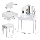 Meerveil Classic Dressing Table, Black/White Color, Providing a Large Mirror, Drawers and Printed Stool