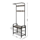 Meerveil Coat Rack, Antique /Warm Grey Wood Grain Color, with Shoe Storage Bench and Anti-tip Straps