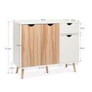 Meerveil Modern Storage Cabinet, White and Oak Color Matching, 3 Doors and Single Drawer