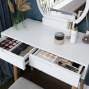 Meerveil Dressing Table, White Color, with Round Mirror and Stool