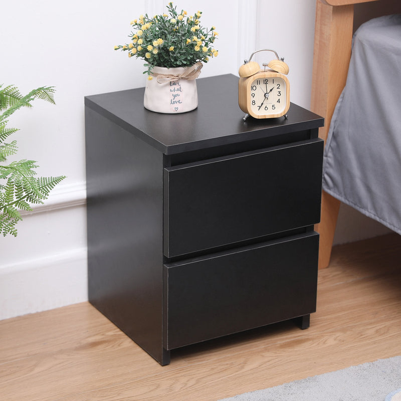 Meerveil Modern Bedside Cabinet, Black Color, 2 Drawers