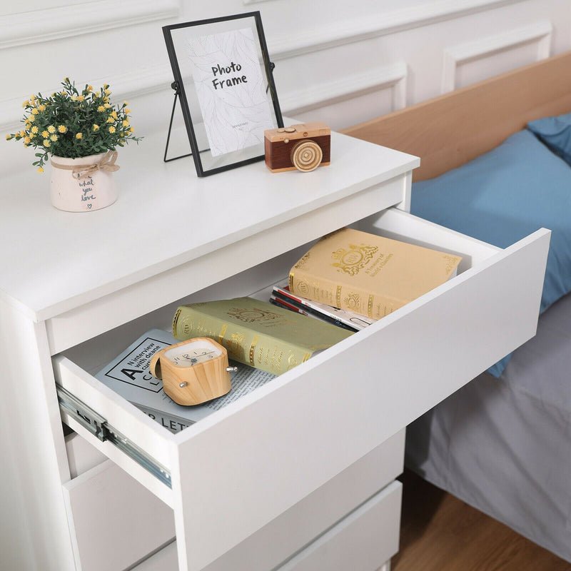 Meerveil Modern Bedside Cabinet, White Color, 4 Drawers