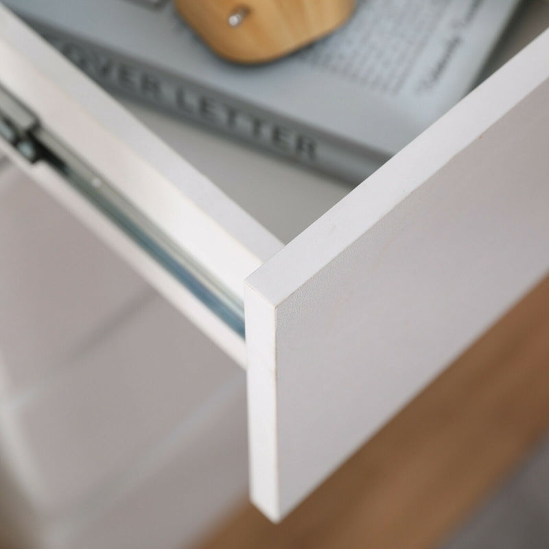 Meerveil Modern Bedside Cabinet, White Color, 4 Drawers