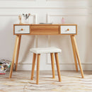 Meerveil Wooden Dressing Table, Oak&White Color, with Square Mirror and Stool