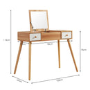 Meerveil Wooden Dressing Table, Oak&White Color, with Square Mirror and Stool