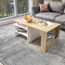 Meerveil Wood Modern Coffee Table, White and Oak Color, Extendable Adjustable Direction